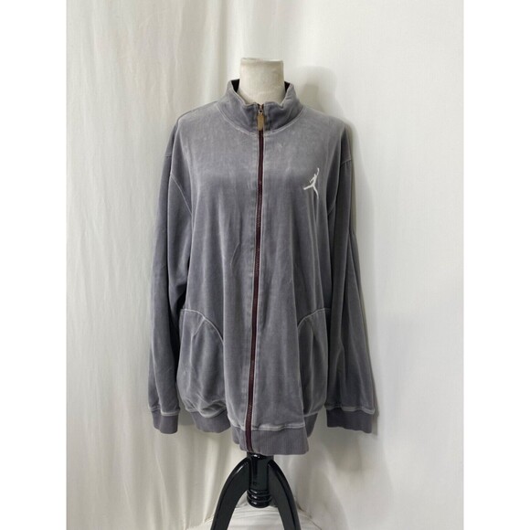 Jordan Men's Track Jacket Grey Velour Full Zip Long Sleeve Athletic Size XL - Picture 2 of 11